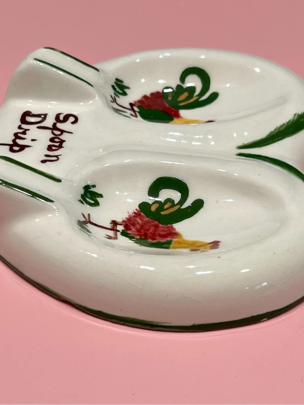 Vintage 50s Heart Shaped Double Spoon Rest Rooster MCM Country Farmhouse Kitschy
